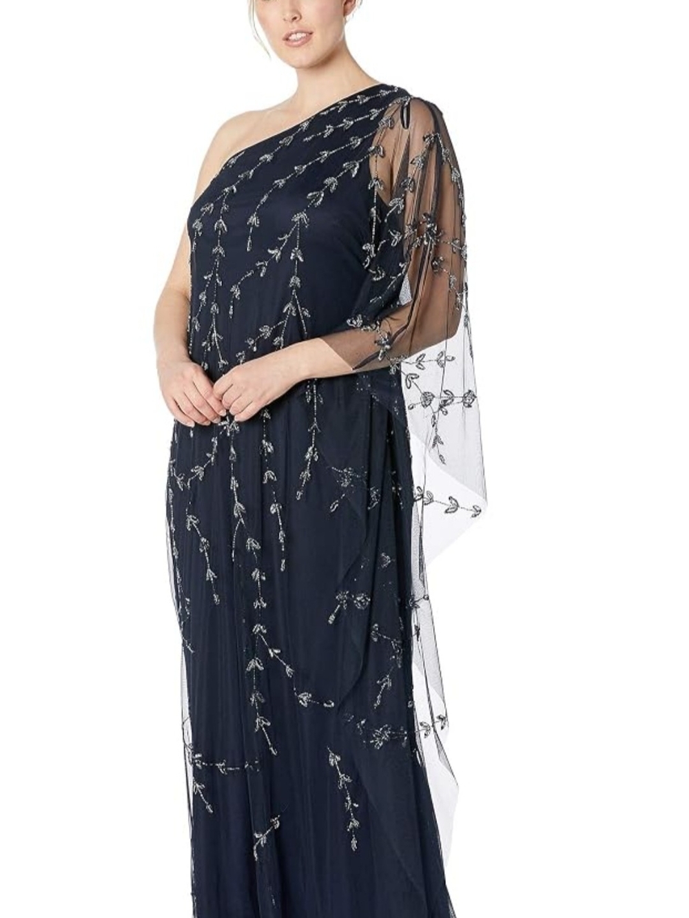 Beaded One-Shoulder Caftan Evening Gown – Size 4
